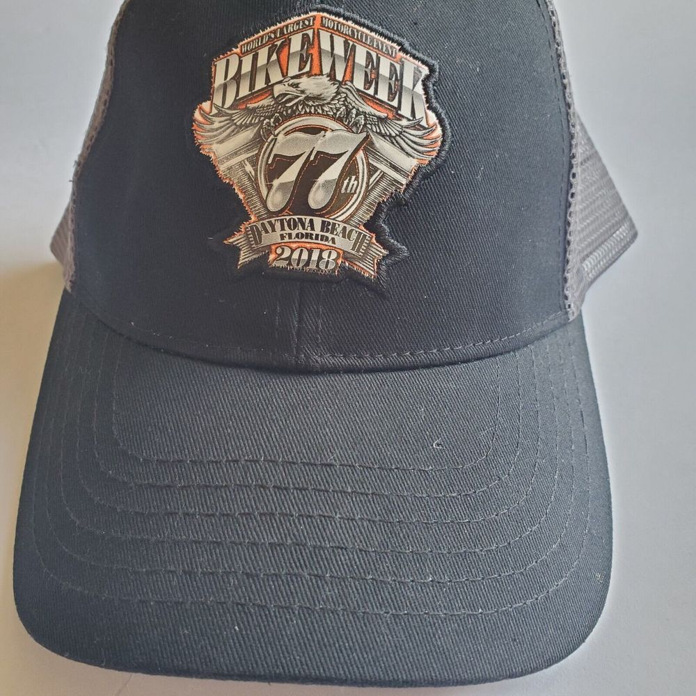 Daytona Beach 77th Bike Week 2018 Hat Cap Adjustable Strap Mesh Black w Patch